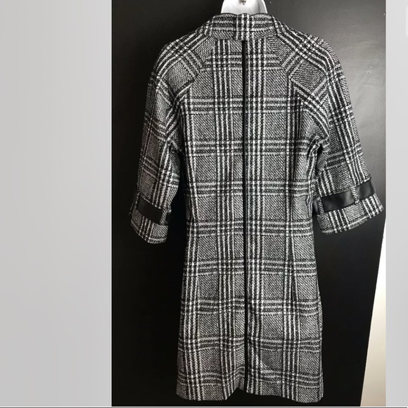 New JOSEPH RIBKOFF Glen Plaid Jacket Coat Black Silver Asymmetrical Zipper - Picture 8 of 13